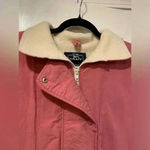VTG Woolrich Pink Nylon Cream Fleece Lined Jacket Logo Collared Size Large Photo 14