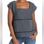 Frye Women Square Neck Blouse Blue & Gray Striped Top Short Sleeve Size S Photo 0