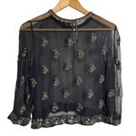 Isabel Marant  Midnight Blue Embellished Sheer Silk Long Sleeve Blouse Size 6 Photo 7
