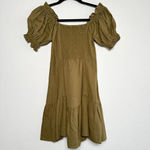 Jen's Pirate Booty Night Bird Mini Smocked Green Linen Blend Dress Size XS Photo 6