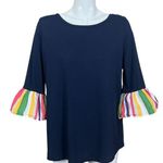 Crown & Ivy  Belk Navy Blue Cotton Modal Knit Striped Bell Sleeve Top Large Photo 0