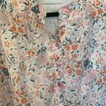 Floral White Pink Blouse Top Short Sleeve Tulip Sleeves Women’s XL Extra Large Photo 2