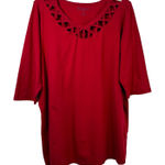 Roamans Plus Size 18W 20W Top Large Solid Red Cutout Neckline 3/4 Sleeve 174 Photo 0