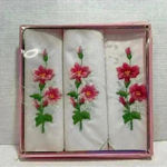 Embroidered Floral Ladies Hankies Vintage Set Of 3 In Original Box Pink Photo 4