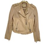 Michael Kors Tan Leather Laser Cut Bomber Moto Zip Jacket Womens S Classic Photo 0