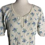 Circa 2000 Waffle Knit Nightgown Sleep Shirt M White Floral Short Sleeve Cotton Size M Photo 1