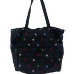 LeSportsac Bag Flower Embroidery Black Zipper Tote Lightweight Travel MultiColor Photo 0