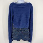 Natural Life Blue Fuzzy Cropped Sweater Boat Neck Long Sleeve Womens XL Photo 3