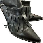 Tibi  York Black Leather Fringed Slingback Stiletto Booties Heels Size 7.5 Photo 4