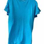 Tori Richard  short flutter sleeve blue linen top Photo 3