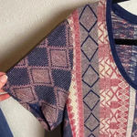 Lucky Brand Size Large Border Print Tee Shirt Blue Bohemian Aztec Scoop Neck Photo 6
