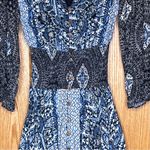 Free People  Mexicali Rose Black Blue Print Smocked Waist Slit Maxi Dress Size XS Photo 10