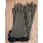 VTG Rabbit Fur Cuff Gloves Ladies Women Size 6.5 Green Leather Black Mob Wife Photo 6