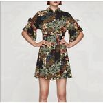 ZARA  Z1975 Denim Floral Hibiscus Short ShirtDress Bell Sleeves Womens Size Large Photo 2