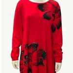 Spring Pullover Stretch Loose Red Black Floral Sweater Dress Rhinestone Accents Size undefined Photo 0