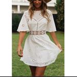 White Lace Floral Embroidery Short Sleeve Mini Dress BOHO Size L Photo 1
