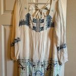 Free People  Mayner White and Blue Embroidered Midi Dress Photo 0