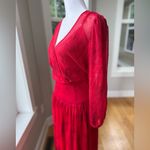Calvin Klein  Red Chiffon Wrap Front Long Blouson Sleeve Boho Maxi Dress Size 10 Photo 4