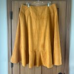 Anthropologie Maeve Cosima Flounced Hi-Low Suede Midi Skirt Mustard size 16W Photo 5