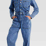 Universal Threads Universal Thread Denim Jumpsuit Wide Leg Long Sleeve Blue 2/R Utility Casual Photo 0