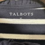 Talbots  Sz XL Navy Blue White Striped Cotton 1/2 Button Ruffle Neck Long Sleeve Photo 4