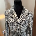Trina Turk Black White Geometric Print Coat Dress Button Down Blazer Jacket 4 Photo 1