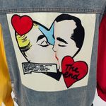 HOME Trendy Denim Distressed Jacket Colorblock Sleeves Size Large Blue Photo 3