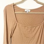 Acoa Size Large Tan Nude Long Sleeve Square Neck Ribbed Snap Bodysuit Photo 1