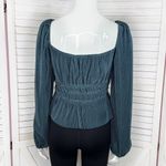 ASTR The Label Zeva Pleated Balloon Sleeve Smocked Blouse Top Deep Teal Medium Photo 4