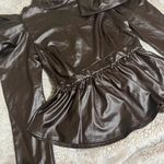 Long sleeve pleather thin material top Size XL Brown Photo 8