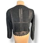 Vintage Scully Black Suede Leather Jacket Crochet Lace Trim Size 12 Western Boho Photo 5