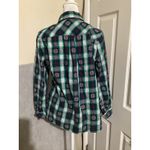 Talbots  Petite Plaid Button Down Shirt Women MP Green Navy Red Floral Accents Photo 2
