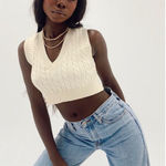Princess Polly Cable Knit Sweater Vest Cropped White  Size Medium Photo 0