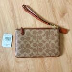 Coach Brass/Tan/Rust Small Wristlet In Colorblock Signature Canvas #32445 Photo 1