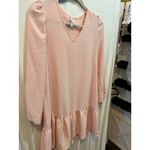 2 Hearts Pink Long Sleeve Ruffle Hem V Neck Mini Dress Made in USA Photo 1