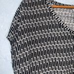 Nicole Miller Linen Black & White Cap Sleeve V Neck Loose Fit Blouse Lg Photo 3