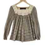 Free People  New Romantics Top Womens XS Brown Striped Lace Beaded Boho Prairie Photo 1