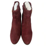 New Stitch Fix Sleek Bootie Burgundy Suede Leather Gold Buckle Heeled Boots Red Size 8 Photo 5