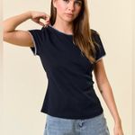 Doe & Rae  contrast stitch knit top. Size Large Photo 0