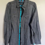 Best In Show Chambray & Teal Long Sleeve‎ Button Front Shirt Women's Size Large Gray Photo 0