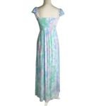 Tiare Hawaii Hollie Smocked Blue Violet Green Smoke Maxi Dress One Size Photo 2