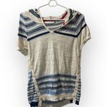 Anthropologie SPARROW Blue Ivory Striped Short Sleeve Sweater Hoodie Sz Medium Photo 0