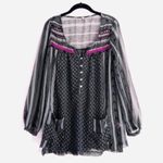 Free People Top S Feather in Wind Embellished Sheer Printed Embroidery Sequin Photo 2