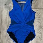 Aqua Green Vibrant Blue Swimsuit with Mesh Accents Photo 0