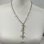 C 1946  Silver Tone Faux Pearl Necklace Drop Dangle Photo 0