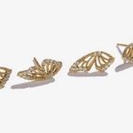 Boutique NEW Gold Plated S925 Half Butterfly Mismatch Diamond Simulate Stud Earrings 0.5” Photo 2