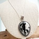 925 Sterling Silver White buffalo Turquoise Necklace Womens Gemstone Jewelry Black Photo 0