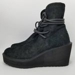 Puro Secret Wedge Platform Textured Leather Ankle Lace Up Boots Size 40 Black Photo 0