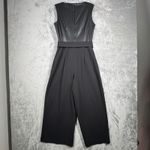 Calvin Klein  Jumpsuit XS Black Faux Leather Wide Leg V-Neck Tie Waist Formal Photo 2