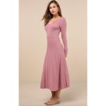 Lulus  Snuggly Precision Mauve Pink Pleated Sweater Midi Dress Knit A Line Medium Photo 3